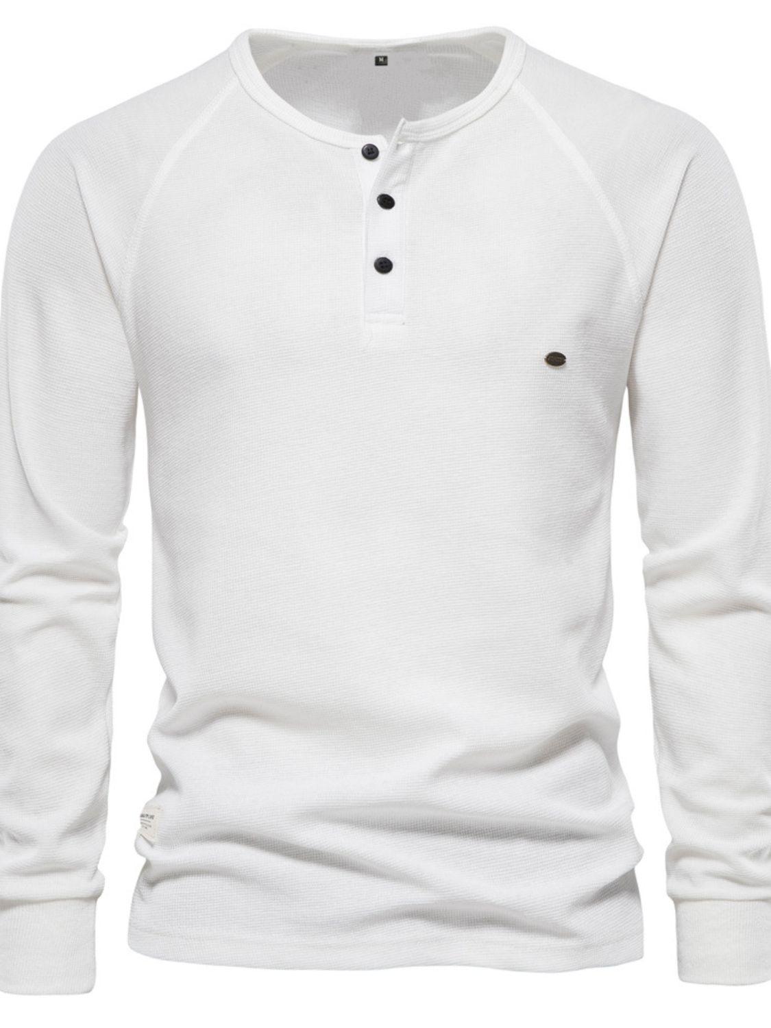 Men's Waffle-Knit Long Sleeve T-Shirt - Clothes For Her Online Store
