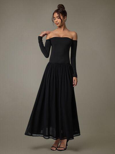 Off Shoulder Long Sleeve Maxi Dress - Clothes For Her Online Store
