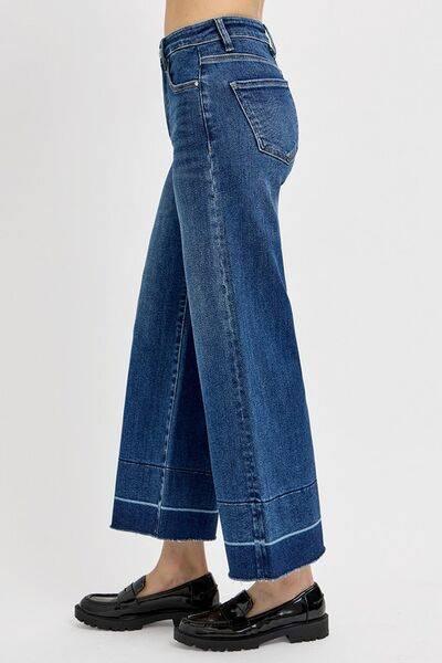 RISEN Full Size Tummy Control High Rise Crop Wide Hem Jeans Plus Size - Clothes For Her Online Store