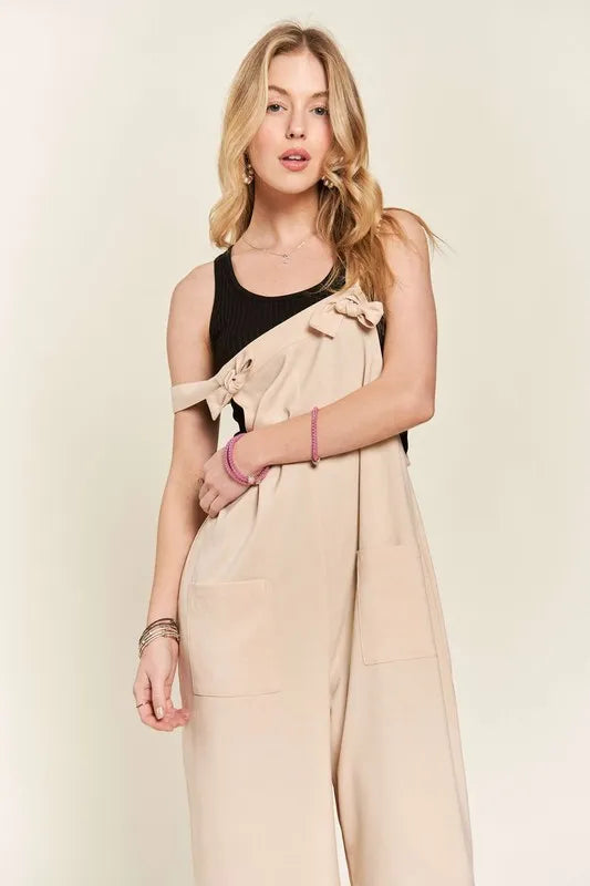 ADORA Knotted Wide Strap Wide Leg Overalls - Clothes For Her Online Store