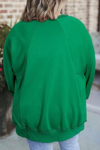 Plus Size Cutout Hem Notched Long Sleeve Sweatshirt - Clothes For Her Online Store