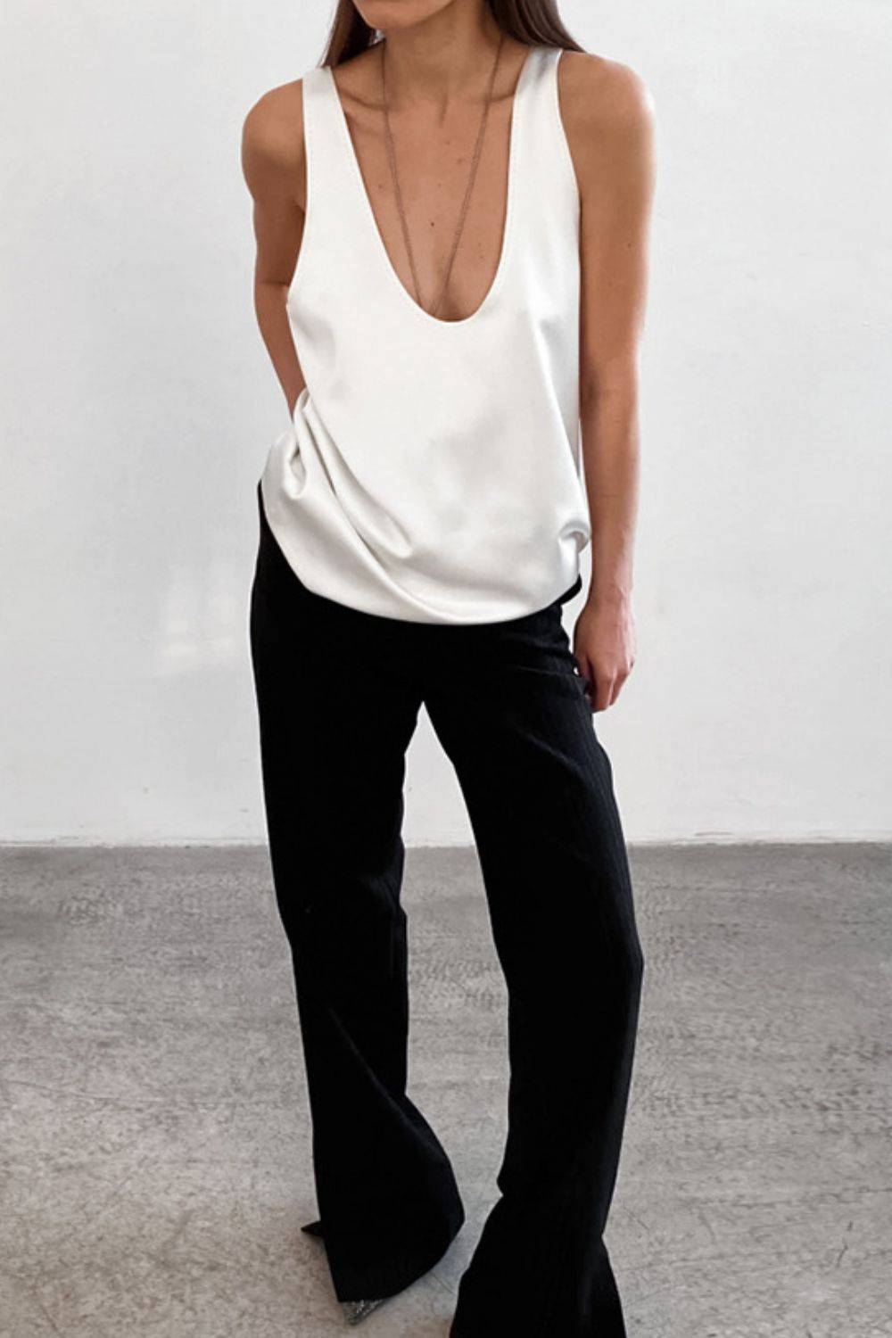 Scoop Neck Wide Strap Tank - Clothes For Her Online Store