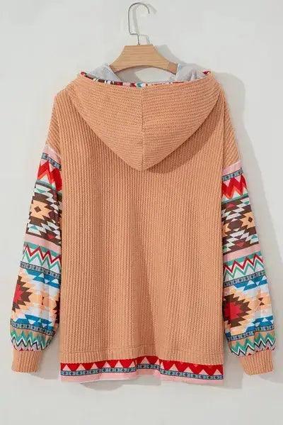 Plus Size Drawstring Geometric Long Sleeve Hoodie - Clothes For Her Online Store