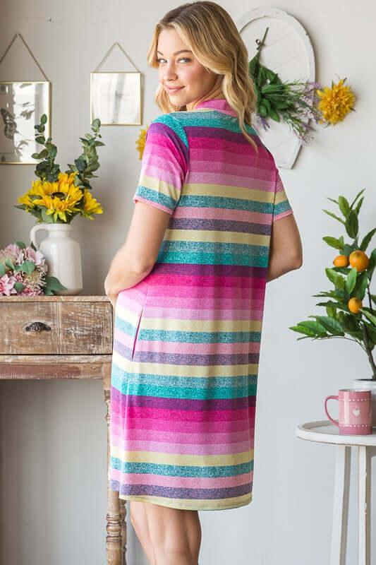 Heimish Full Size Striped Short Sleeve Mini Tee Dress Plus Size - Clothes For Her Online Store