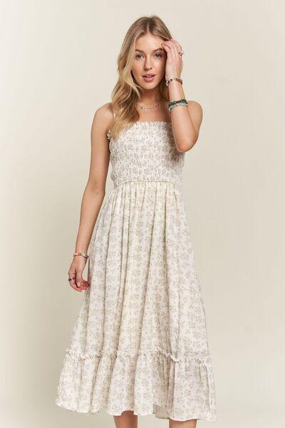 ADORA Smocked Floral Ruffled Hem Cami Dress - Clothes For Her Online Store
