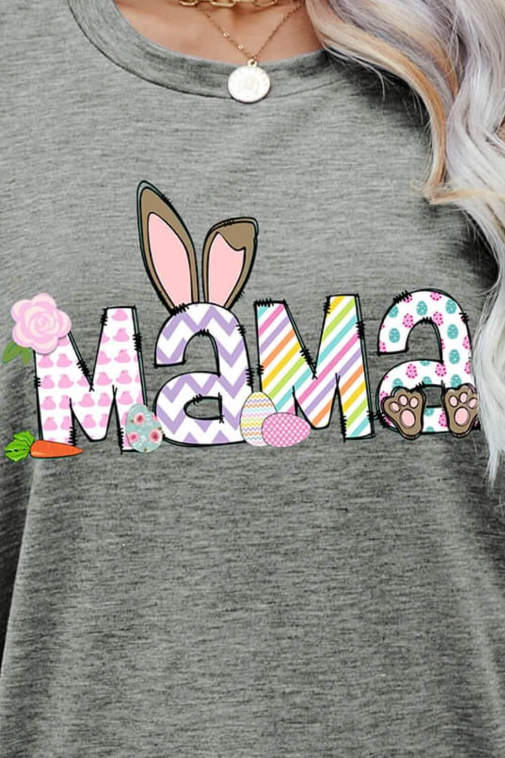 Easter MAMA Graphic Round Neck T-Shirt - Clothes For Her Online Store