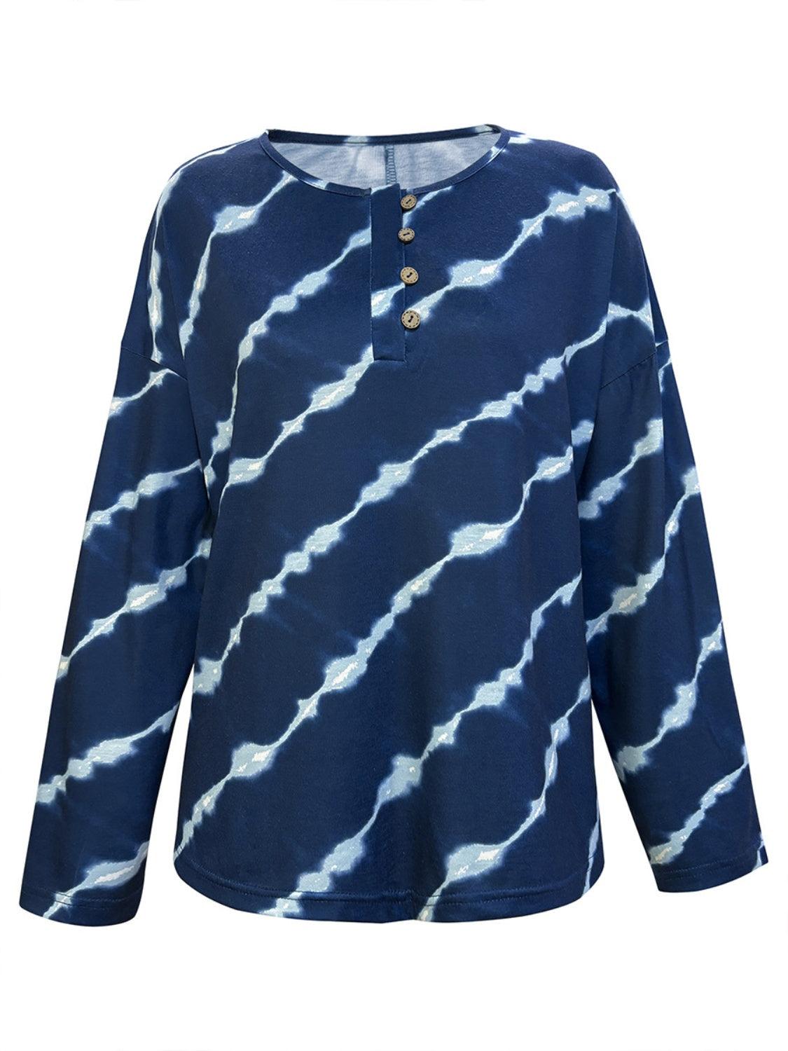 Striped Round Neck Long Sleeve T-Shirt - Clothes For Her Online Store