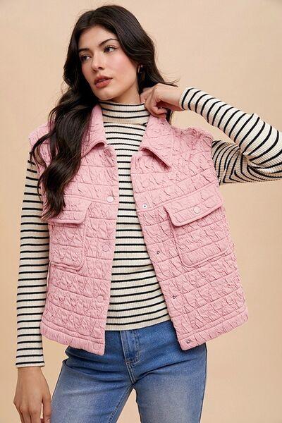 Annie Wear Texture Quilted Snap Down Vest Coat - Clothes For Her Online Store