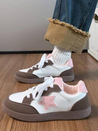 Contrast Star Lace-Up Athletic Sneakers - Clothes For Her Online Store