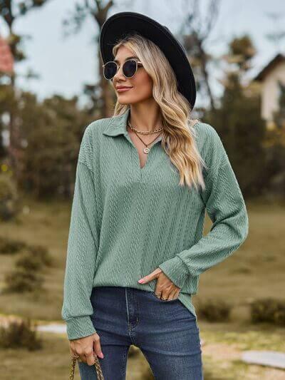 Johnny Collar Long Sleeve Top - Clothes For Her Online Store