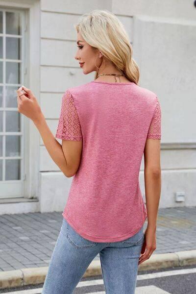 Smocked Round Neck Short Sleeve T-Shirt - Clothes For Her Online Store