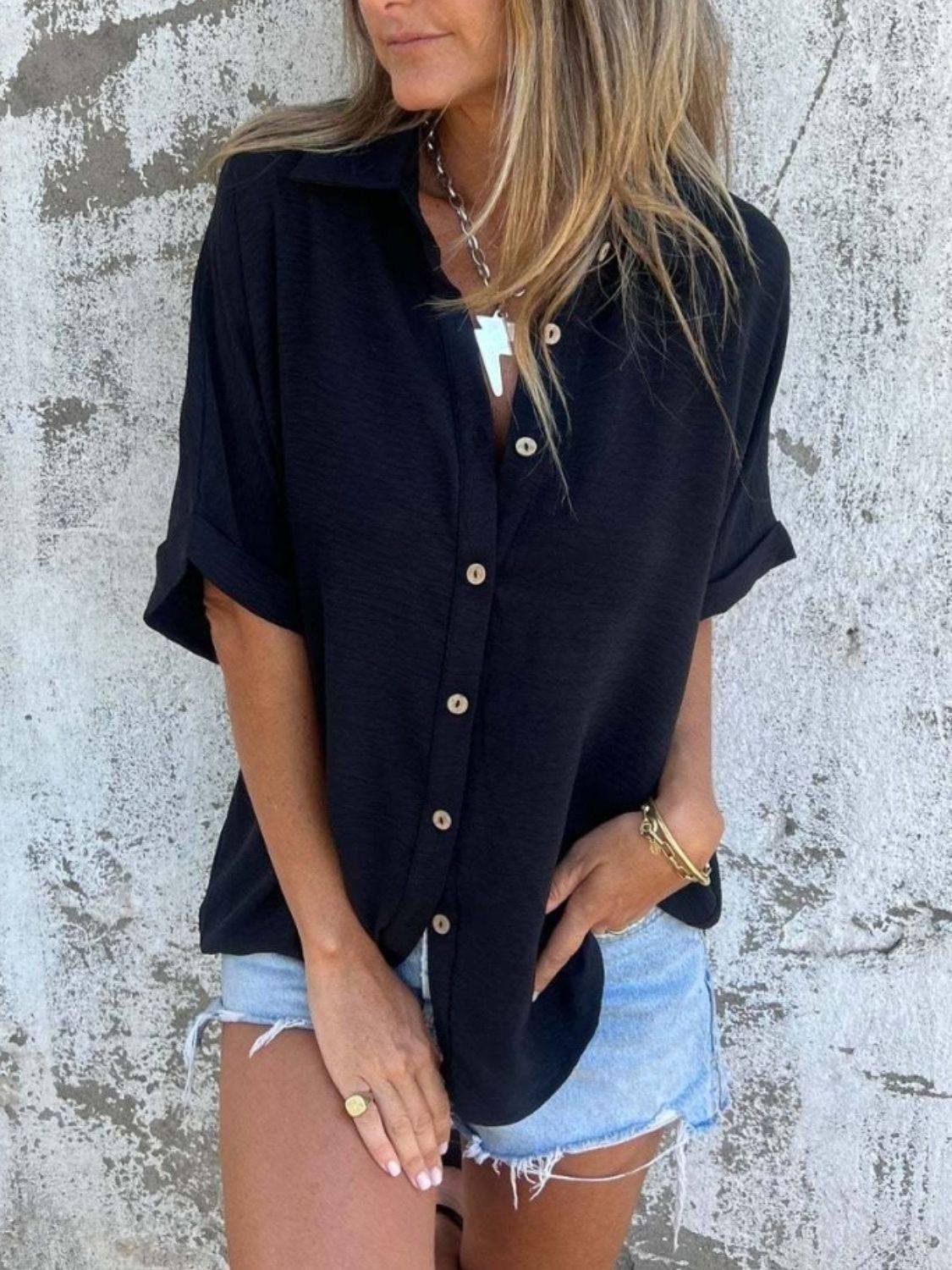 Full Size Button Down Short Sleeve Shirt Plus Size - Clothes For Her Online Store
