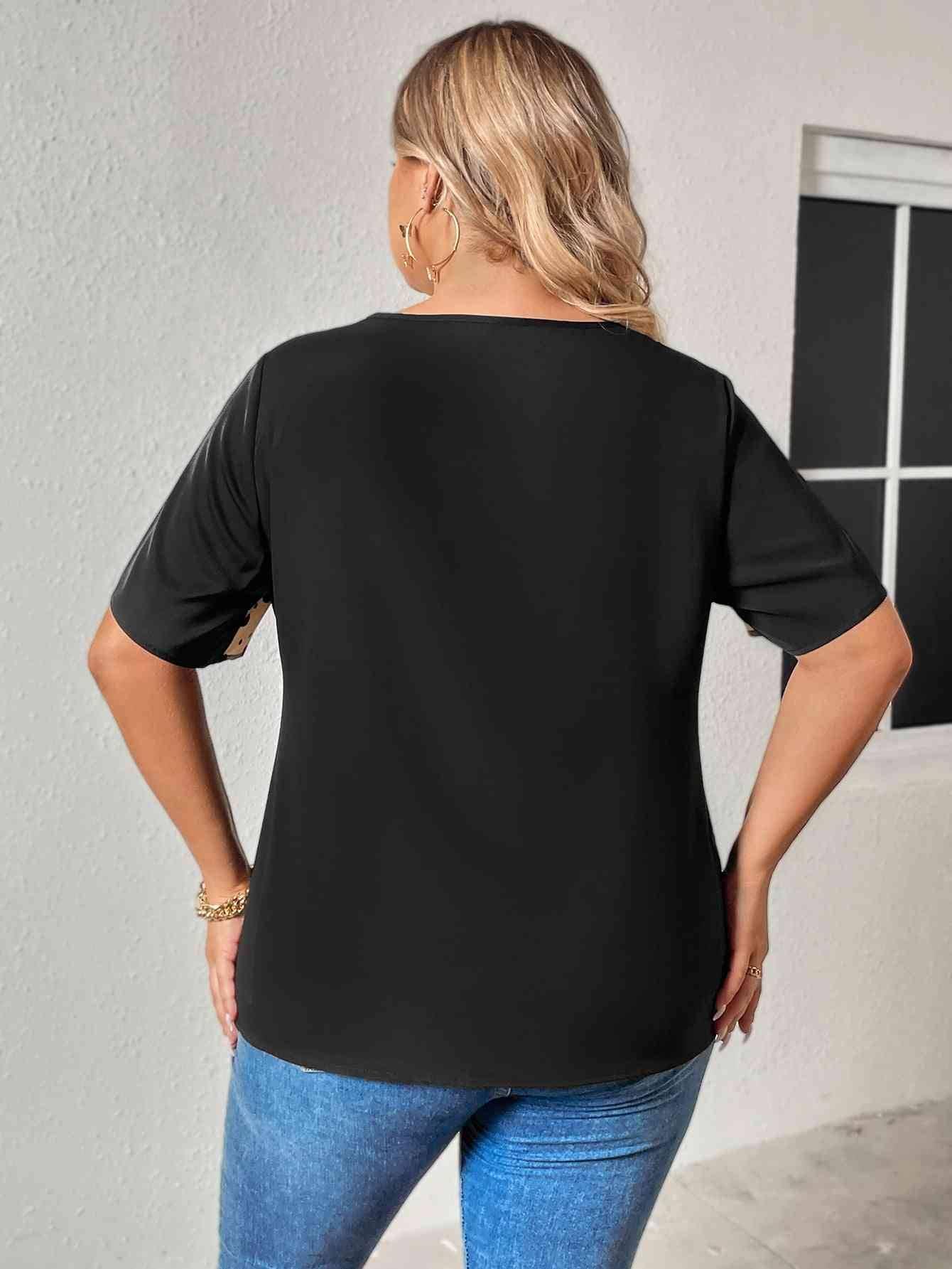 Honey Plus Size Chain Detail V-Neck Raglan Sleeve Blouse - Clothes For Her Online Store