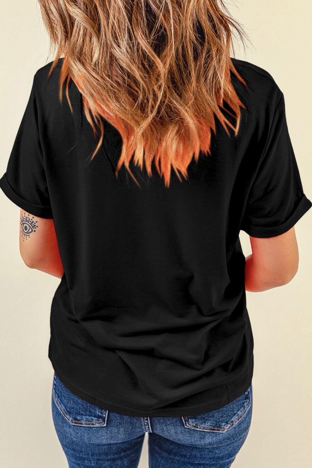 Cowboy Hat Disco Ball Patched Round Neck T-Shirt - Clothes For Her Online Store