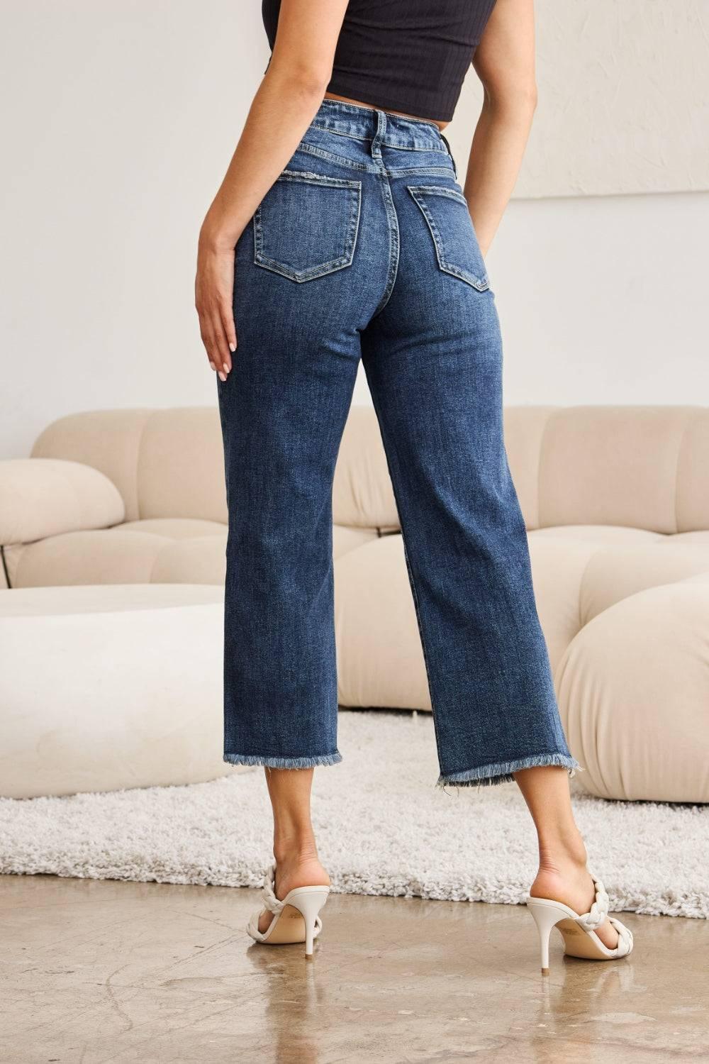 RFM Full Size Tummy Control High Waist Raw Hem Jeans - Clothes For Her Online Store