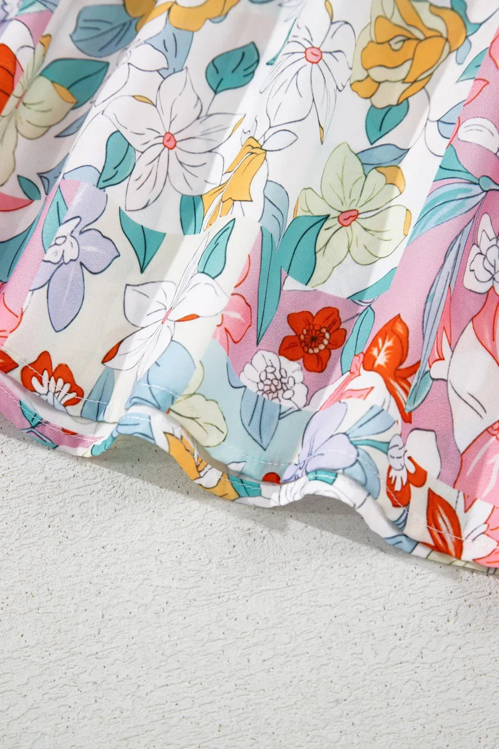 Boho Flower Print Half Puff Sleeve Blouse