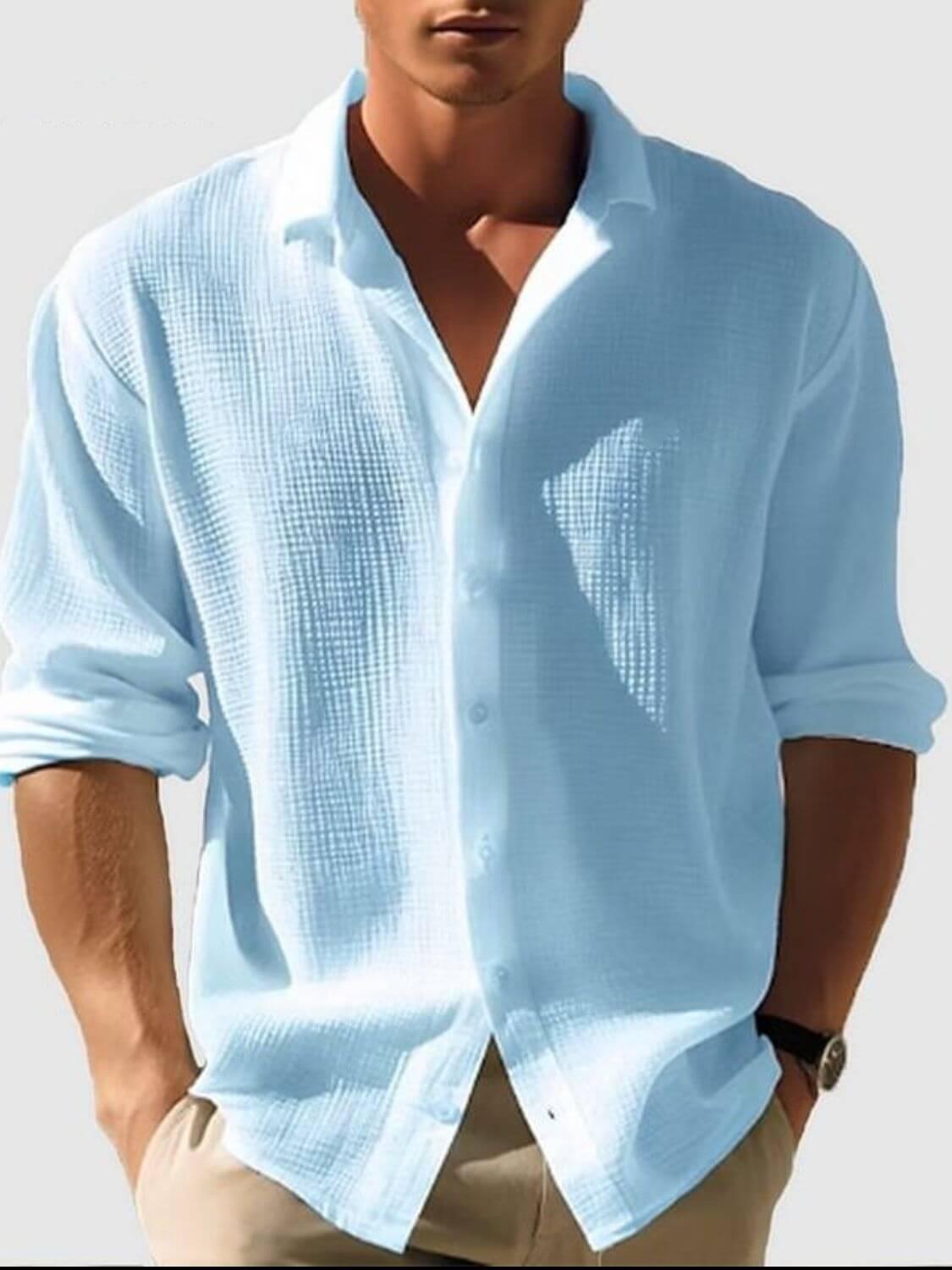 Men's Full Size Collared Neck Button Down Long Sleeve Shirt Plus Size - Clothes For Her Online Store