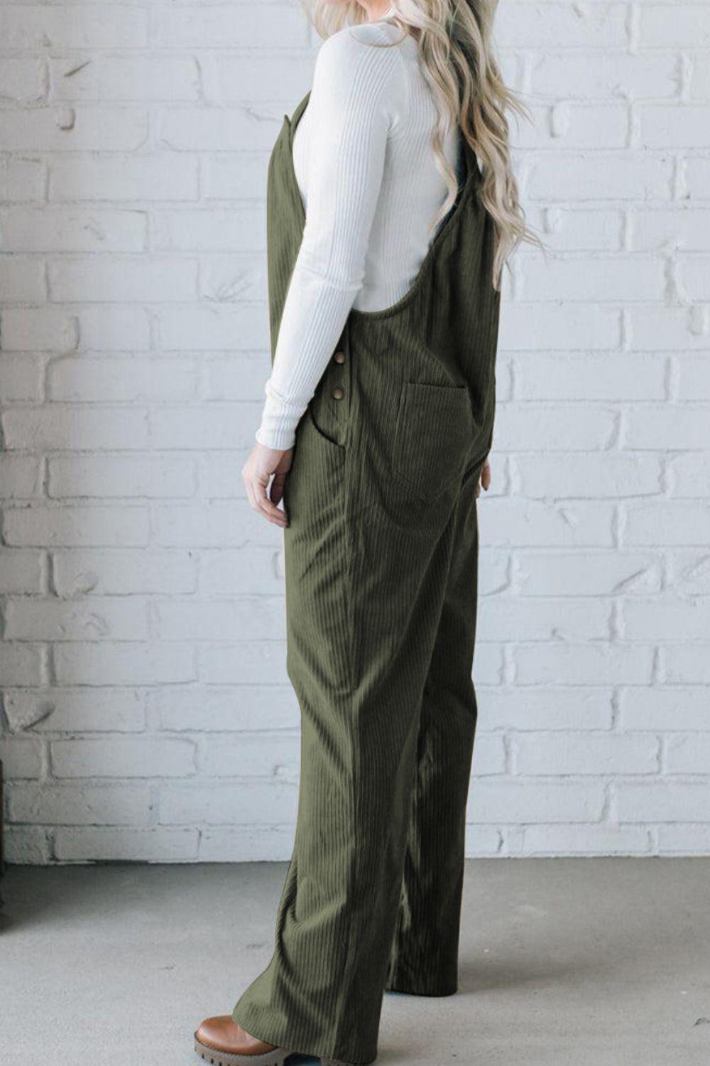 Square Neck Wide Strap Overalls - Clothes For Her Online Store