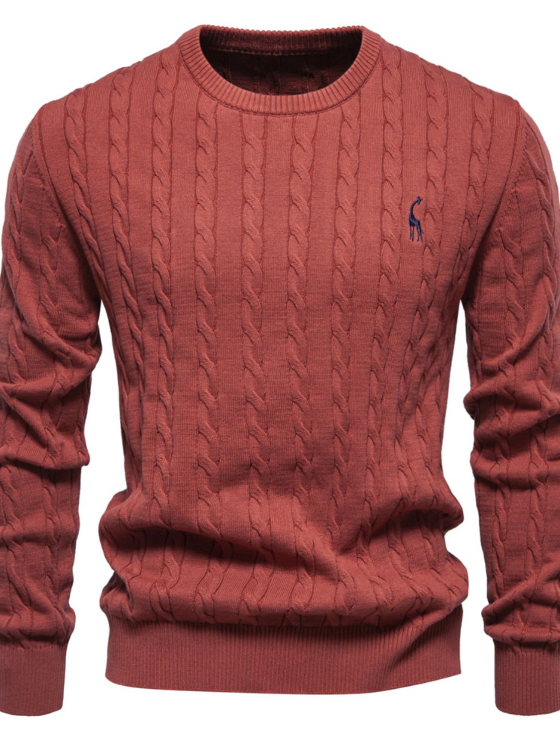 Men's Cable-Knit Round Neck Long Sleeve Sweater - Clothes For Her Online Store