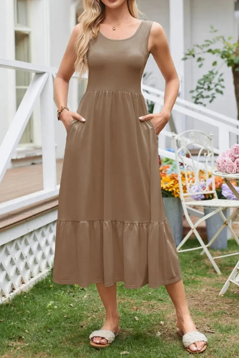 Round Neck Wide Strap Tank Dress - Clothes For Her Online Store