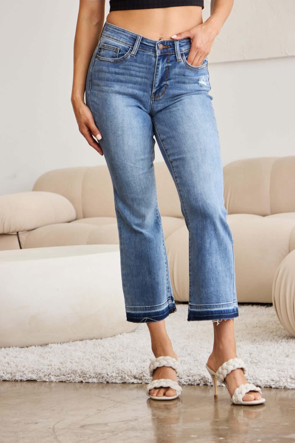 Judy Blue Full Size Release Hem Cropped Bootcut Jeans - Clothes For Her Online Store