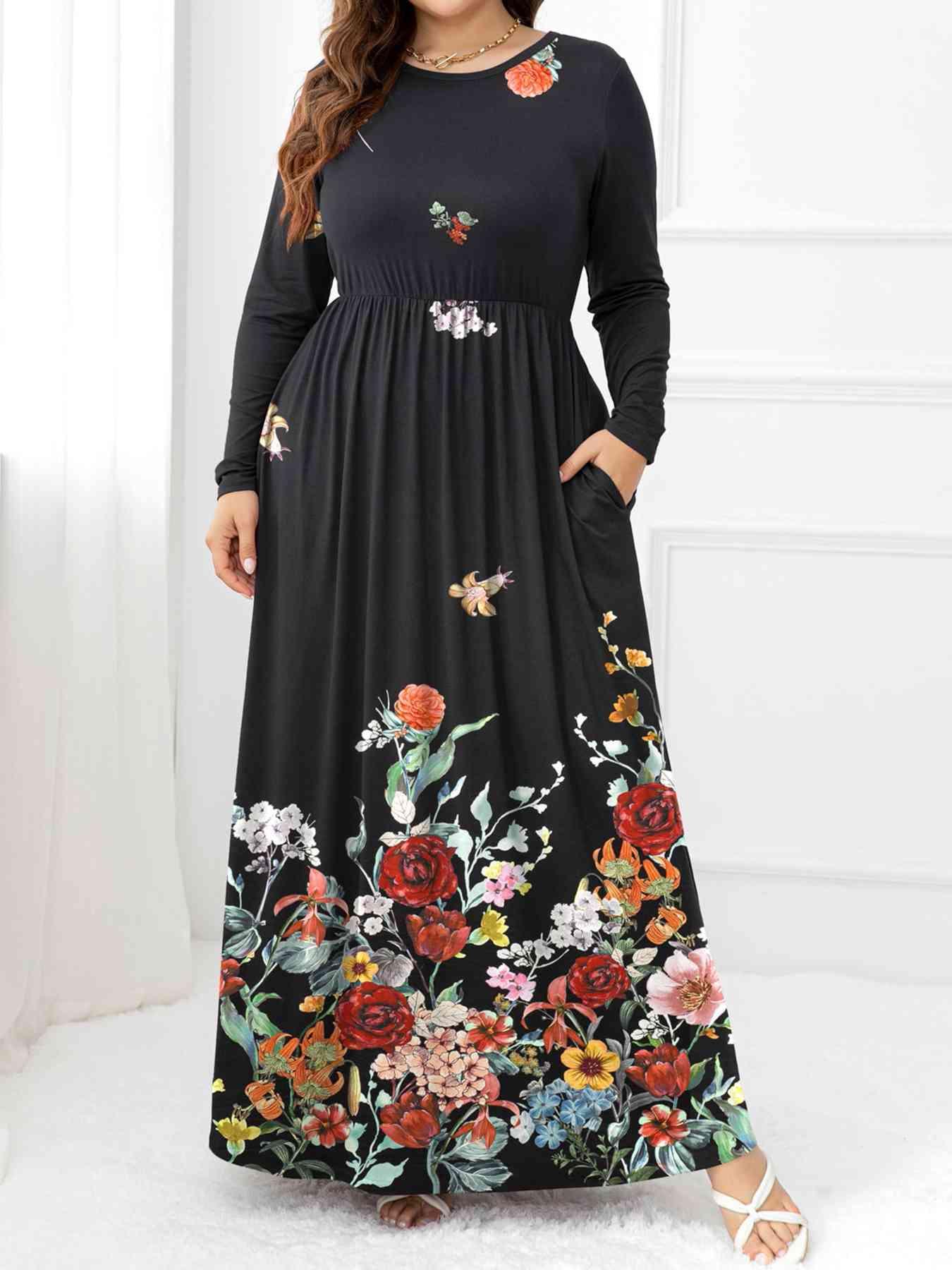 Plus Size Round Neck Maxi Dress with Pockets - Clothes For Her Online Store