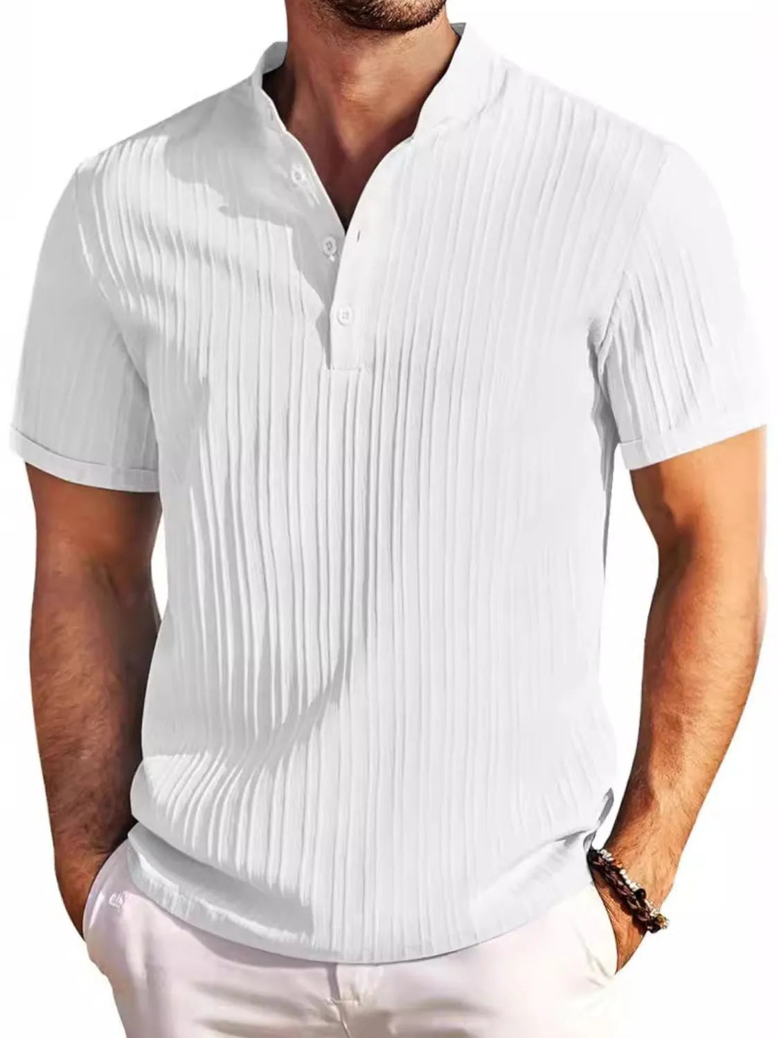 Men's Full Size Button Detail Short Sleeve Polo Plus Size