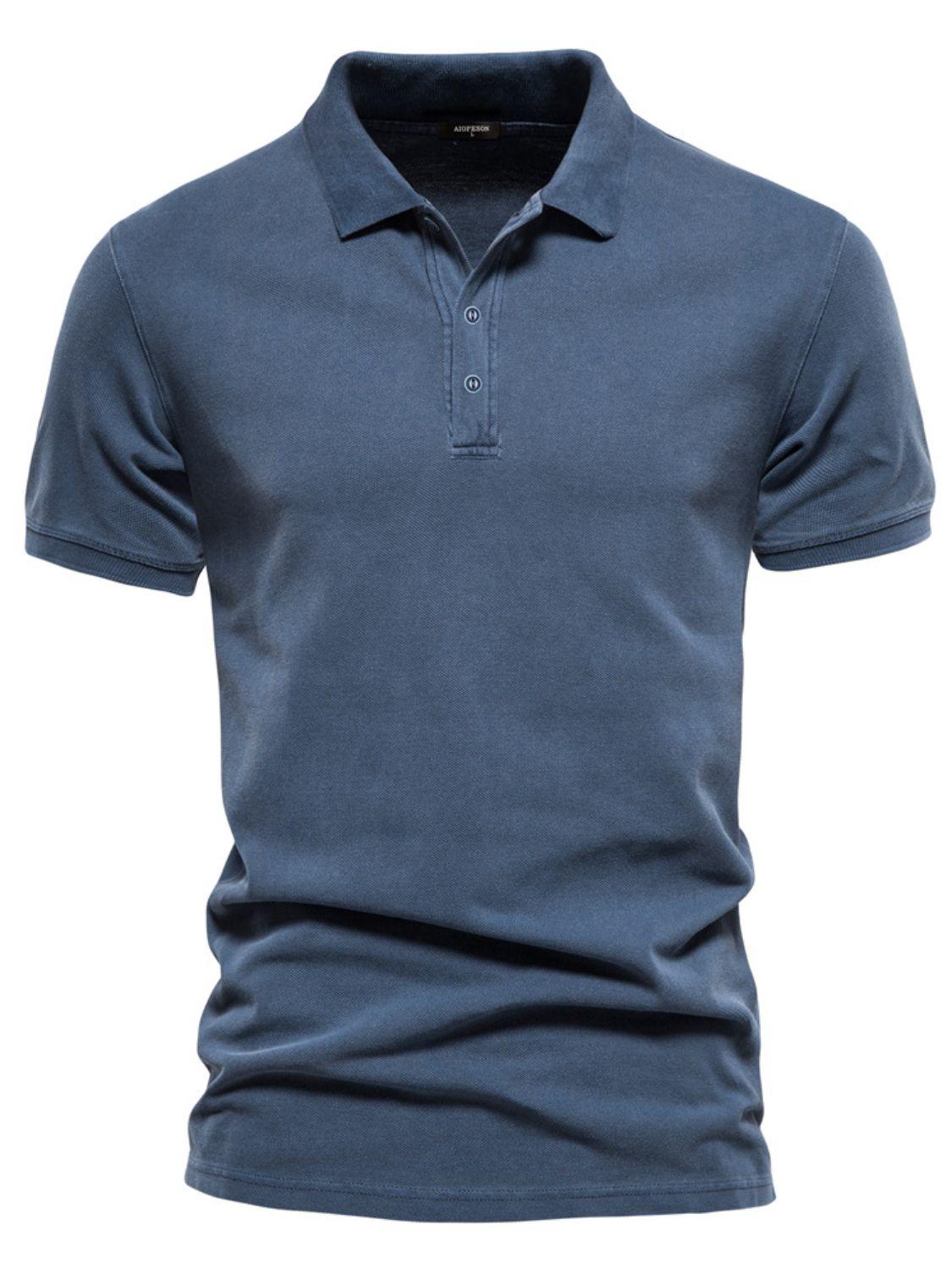 Men's Collared Neck Button Detail Short Sleeve Polo - Clothes For Her Online Store