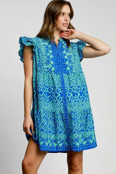 Umgee Full Size Mixed Print Mini Dress Plus Size - Clothes For Her Online Store