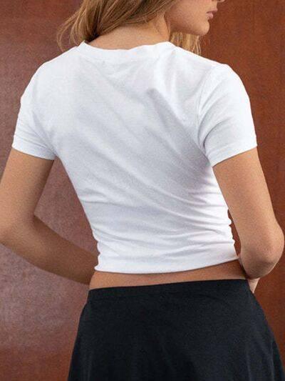 Letter Round Neck Short Sleeve T-Shirt - Clothes For Her Online Store