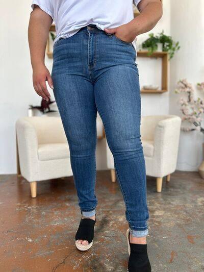 Judy Blue Full Size Cuffed Hem Skinny Jeans - Clothes For Her Online Store