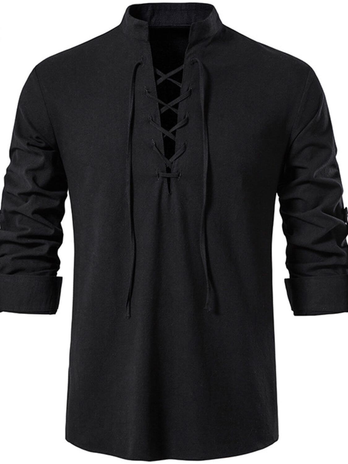 Men's Lace Up Long Sleeve Blouse - Clothes For Her Online Store
