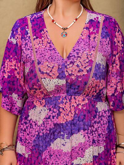 Plus Size Slit Printed Half Sleeve Maxi Dress - Clothes For Her Online Store