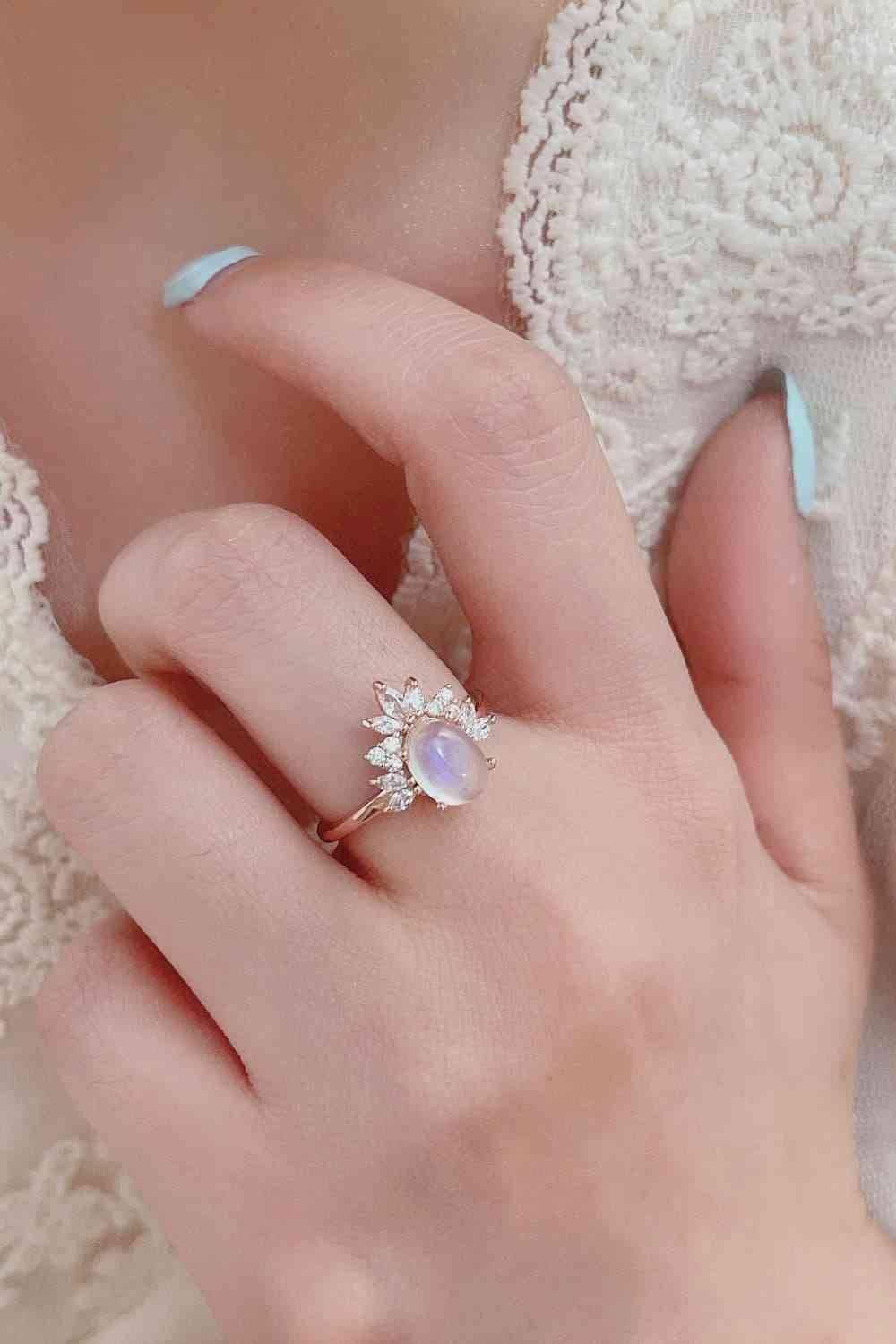 High Quality Natural Moonstone 18K Rose Gold-Plated 925 Sterling Silver Ring - Clothes For Her Online Store
