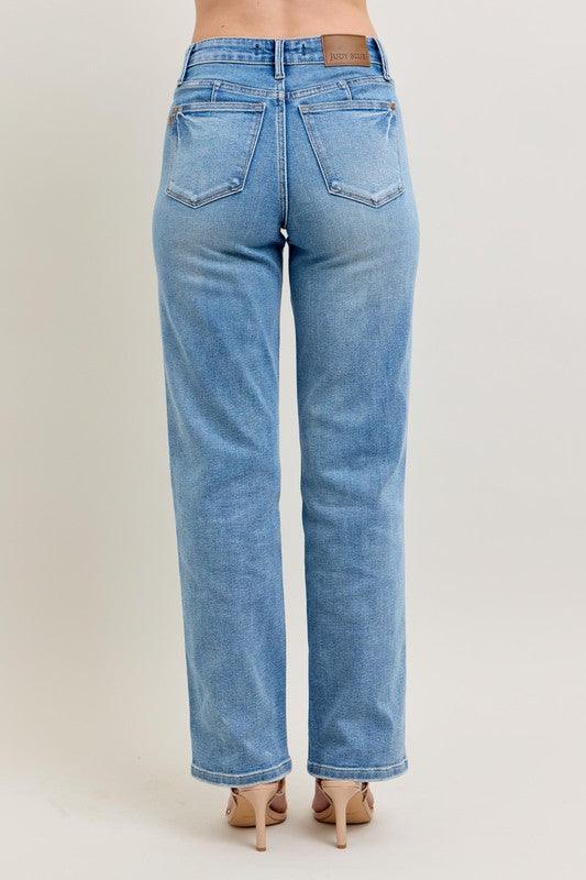 Judy Blue Full Size Tummy Control Vintage Wash Straight Jeans Plus Size - Clothes For Her Online Store