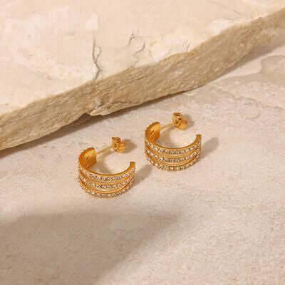 Stainless Steel Inlaid Zircon C-Hoop Earrings - Clothes For Her Online Store