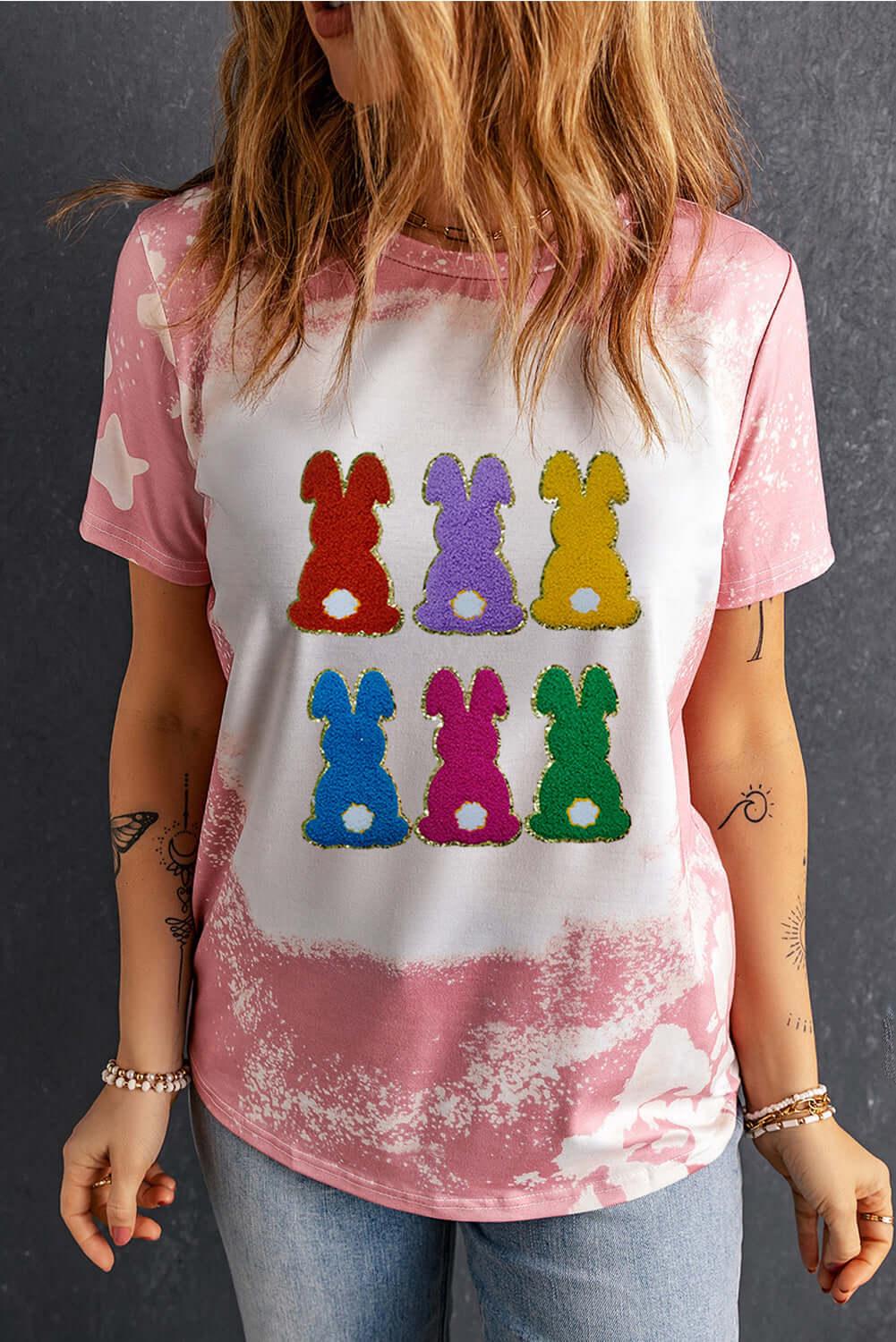 Rabbit Round Neck Short Sleeve T-Shirt - Clothes For Her Online Store