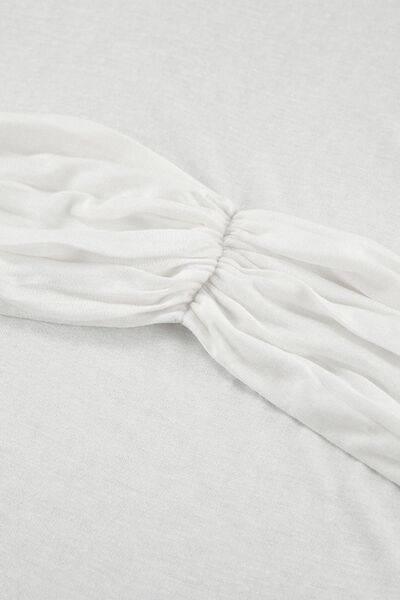 Ruched Round Neck Long Sleeve Blouse - Clothes For Her Online Store