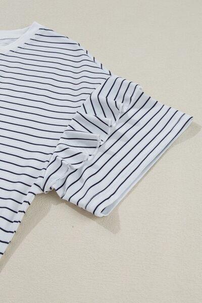 Stripe Round Neck Short Sleeve Mini Dress - Clothes For Her Online Store