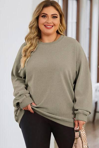 Plus Size Round Neck Dropped Shoulder Sweatshirt - Clothes For Her Online Store