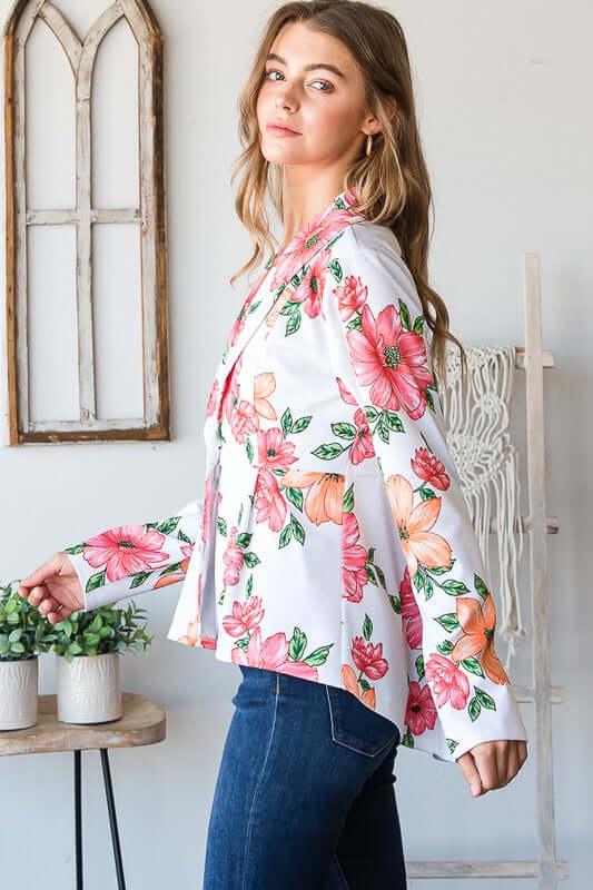 Heimish Full Size Multi Color Floral Blazers with Tunic Plus Size - Clothes For Her Online Store