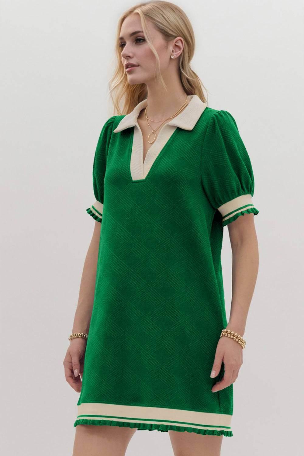 Oh Frill Contrast Trim Johnny Collar Short Sleeve Mini Dress - Clothes For Her Online Store