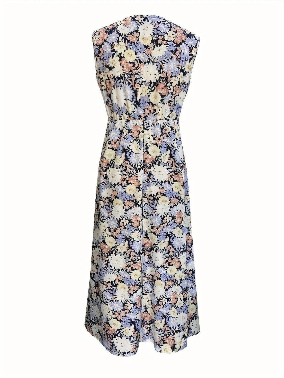 Floral Sleeveless Midi Dress - Clothes For Her Online Store