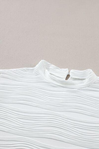 Textured Mock Neck Cap Sleeve Top - Clothes For Her Online Store
