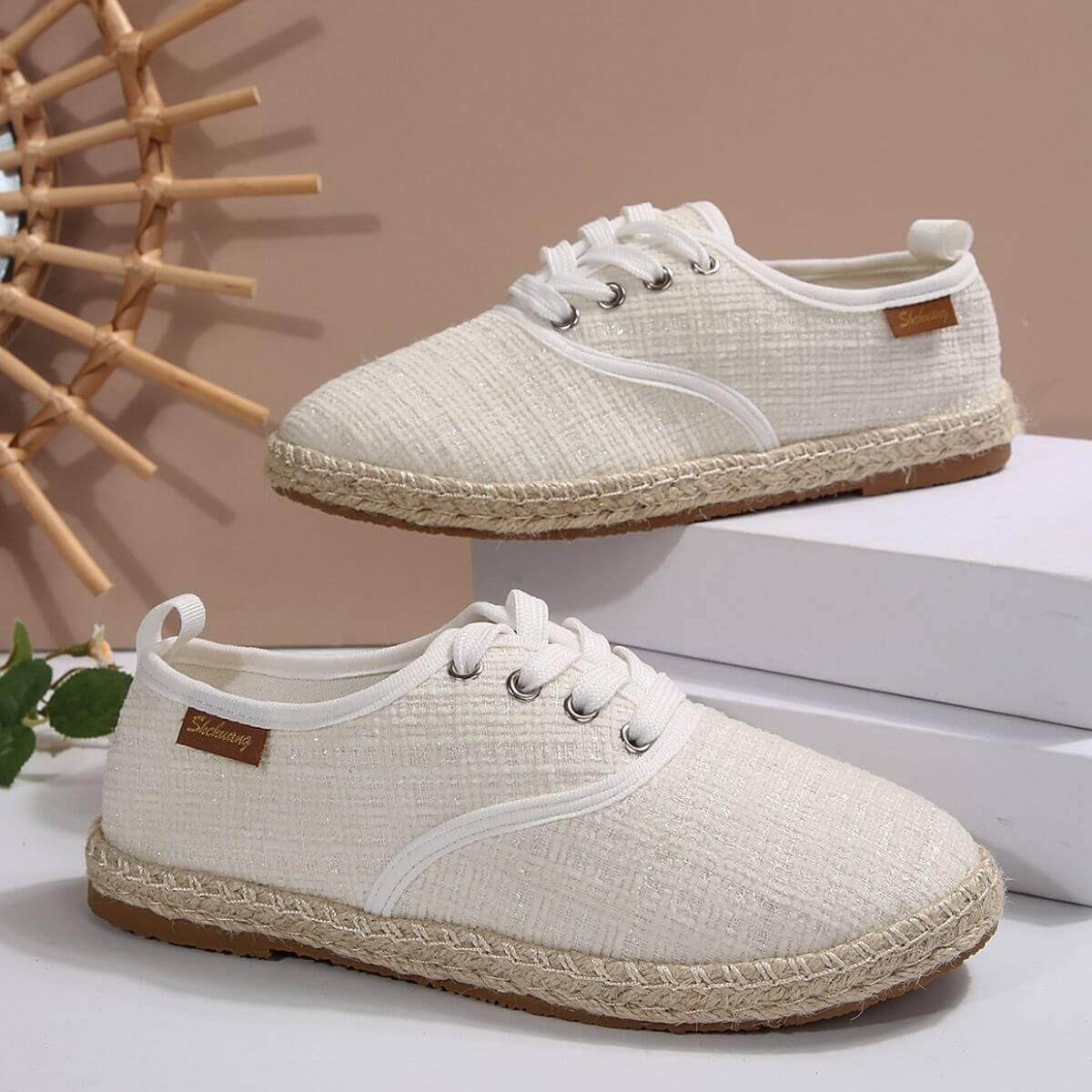 Lace Up Round Toe Flats Tweed Sneakers - Clothes For Her Online Store