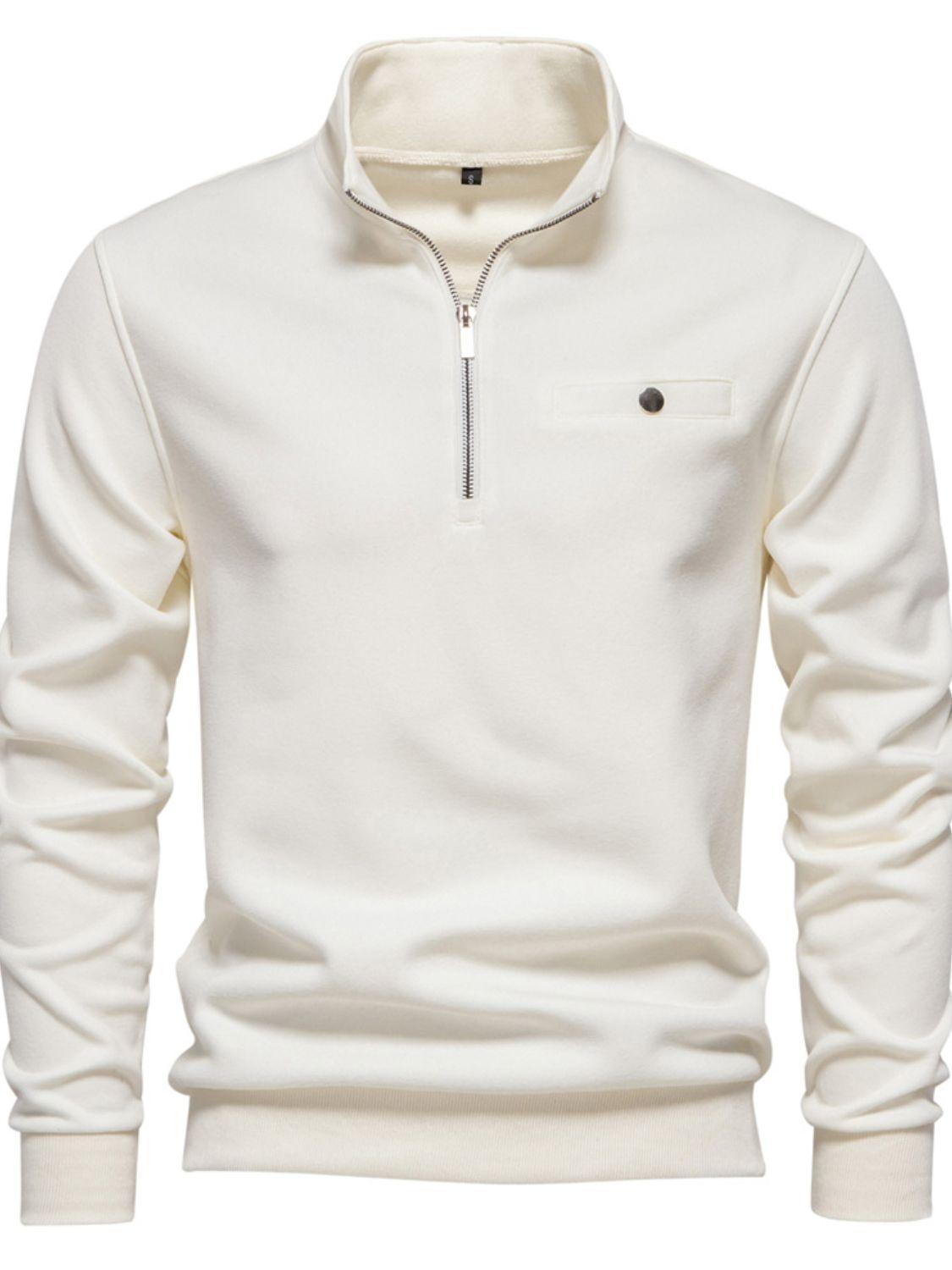 Men's Quarter Zip Long Sleeve Sweatshirt - Clothes For Her Online Store
