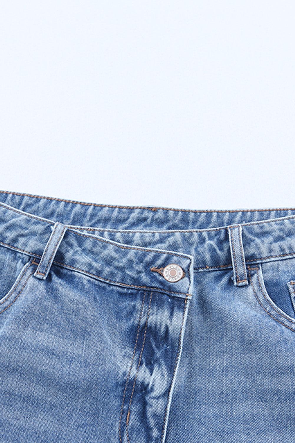 High Rise Crossover Waist Denim Shorts - Clothes For Her Online Store