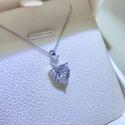 2 Carat Moissanite 925 Sterling Silver Heart Pendant Necklace - Clothes For Her Online Store