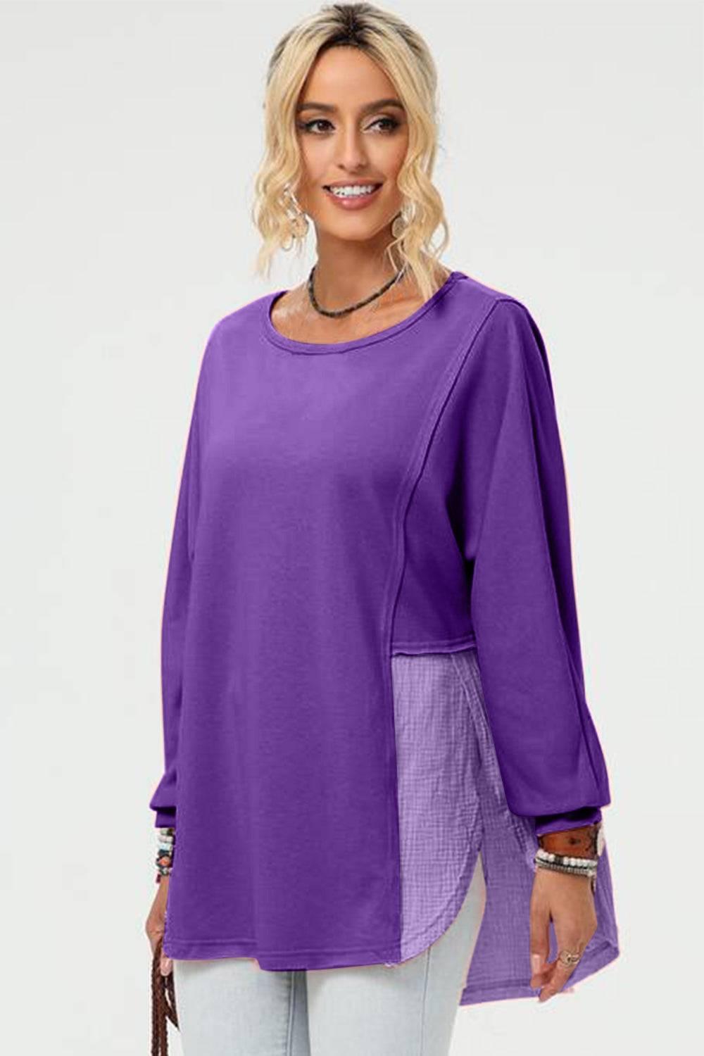 Double Take Full Size Long Sleeve High-Low T-Shirt - Clothes For Her Online Store