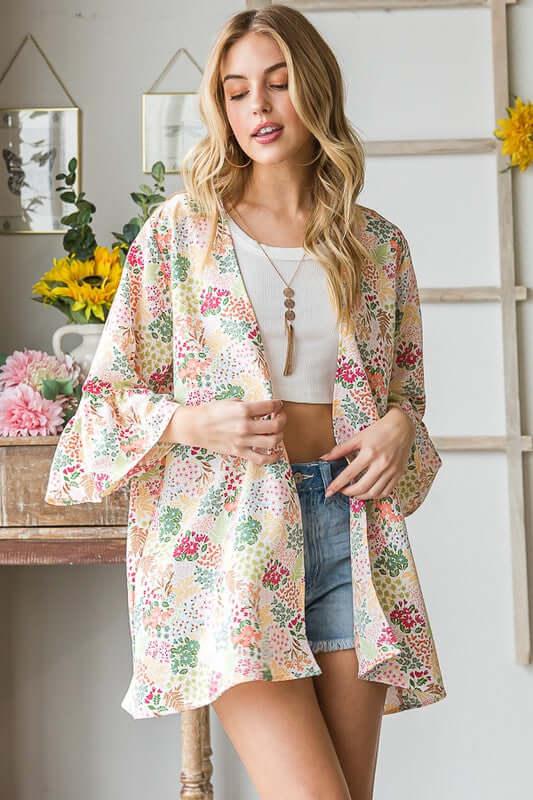 Heimish Full Size Multi Color Floral Open Cardigan Plus Size - Clothes For Her Online Store